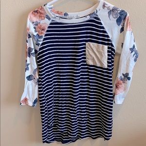 Stripe and floral quarter sleeve top